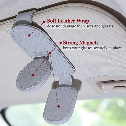 KIWEN Sunglasses Holder for Car Visor, Magnetic Leather Sunglass Eyeglass Hanger Clip for Car Sun Visor Accessories (1, Black)