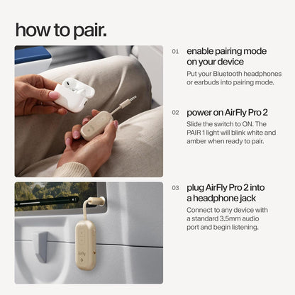 AirFly Pro 2 Deluxe – Bluetooth Adapter for Airplane, Pair 2 AirPods or Wireless Headphones – 3.5mm AUX Bluetooth Transmitter/Receiver for Cars, Boats, Treadmills, TVs – Airplane Travel Essentials