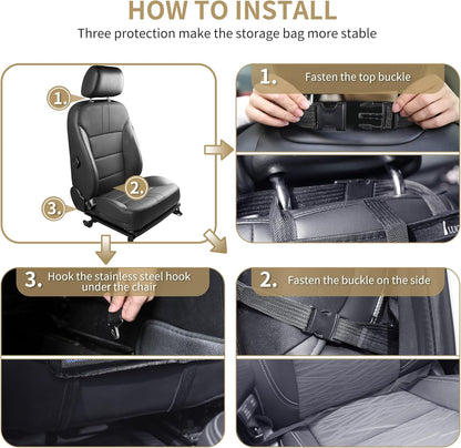 LUCMO Car Backseat Organizer with Tablet Holder,6 Storage Pockets Car Storage Organizer with Foldable Food Tray,Protectors Kick Mats Travel Accessories-Black
