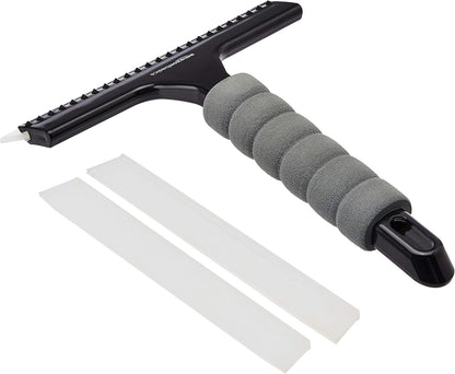 Amazon Basics All-Purpose Window Squeegee with Handle for Car Windshield, Shower, Glass, Mirror Cleaning, Silicone Rubber Blade, Streak-Free Results, Lightweight, Black, 8-inch