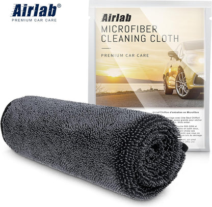 Airlab Microfiber Towels for Cars Wash Drying Thick Plush Cleaning Cloth Auto Detailing Super Absorbent for Interior & Exterior Lint Free, Streak Free, 16" X 16", 800 GSM, Pack of 4