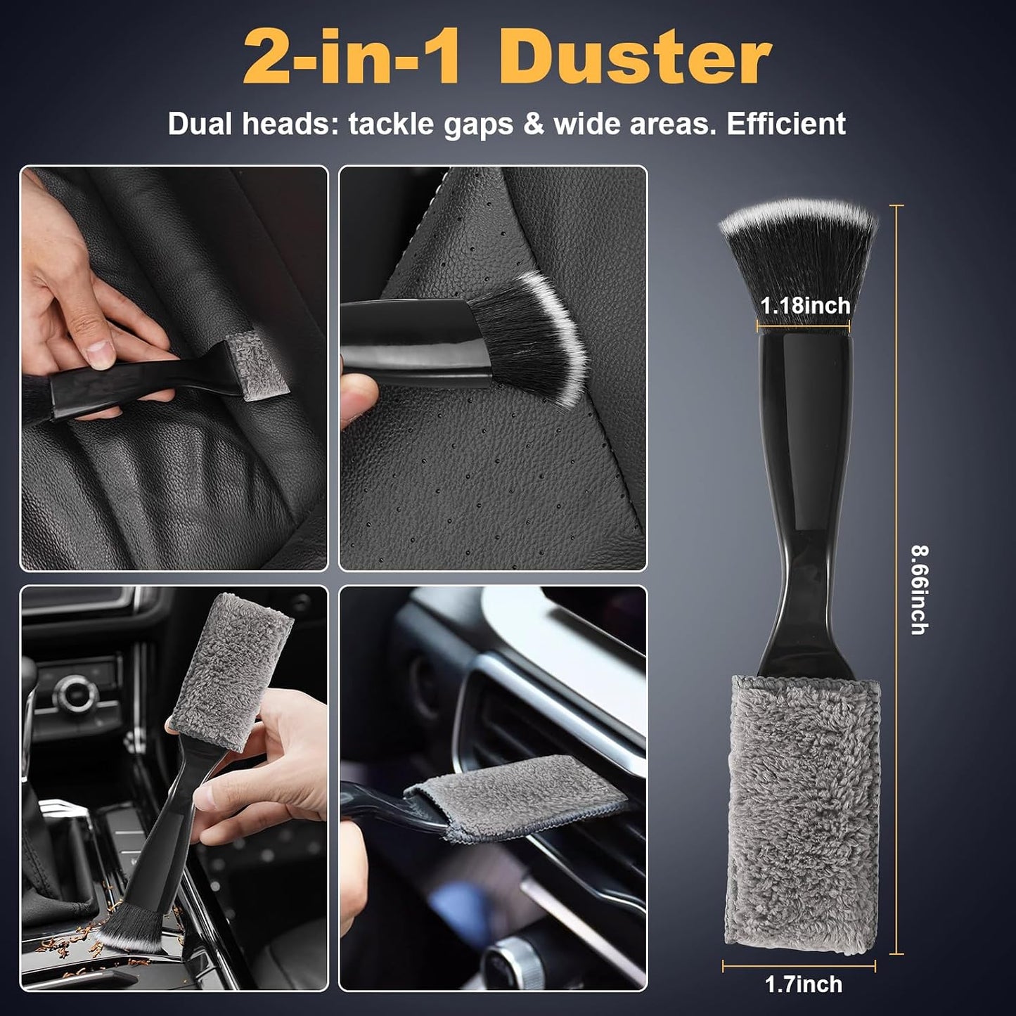 8-Piece Car Interior Detailing Kit - 160g Non-Sticky Gel (128% More Than 70g), Ultra-Soft Detail Brush, Boars Hair Brushes, Dual-Head Vent Brush, Towel & Bag | for Cars, Trucks, SUVs