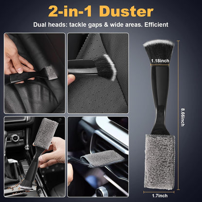 8-Piece Car Interior Detailing Kit - 160g Non-Sticky Gel (128% More Than 70g), Ultra-Soft Detail Brush, Boars Hair Brushes, Dual-Head Vent Brush, Towel & Bag | for Cars, Trucks, SUVs
