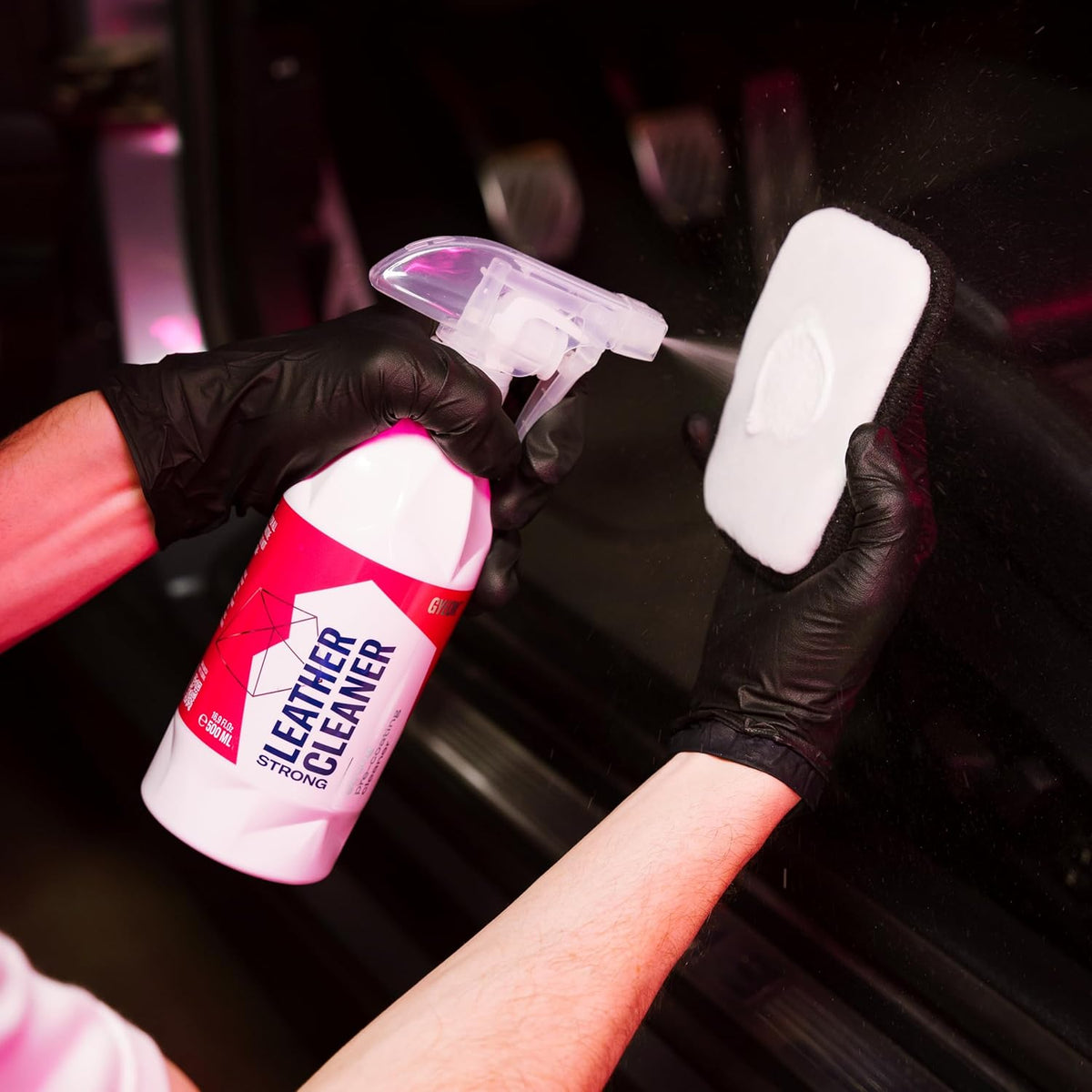 GYEON LeatherCleaner Strong Deep Cleaning Pre‑Coating Leather Cleaner for Cars Removes Oil Dirt Discoloration Interior Safe Matte Finish Surface Prep for Coating Strong Automotive Leather Treatment