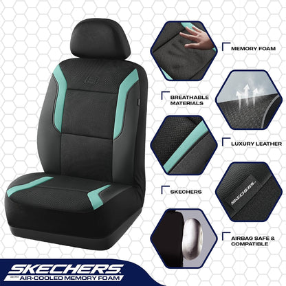 Skechers Memory Foam Seat Covers, Air Cool Mesh Thick Car Seat Covers, Car Seat Covers Front Seats Airbag Compatible, Universal Automotive Comfort for Most Cars, Vans, Trucks, SUV,Black