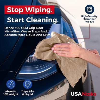 USANOOKS Microfiber Cleaning Cloth Grey - 12 Pcs (12.5"x12.5") - High Performance - 1200 Washes, Ultra Absorbent Microfiber Towel Weave Grime & Liquid for Streak-Free Mirror Shine - Car Washing Cloth