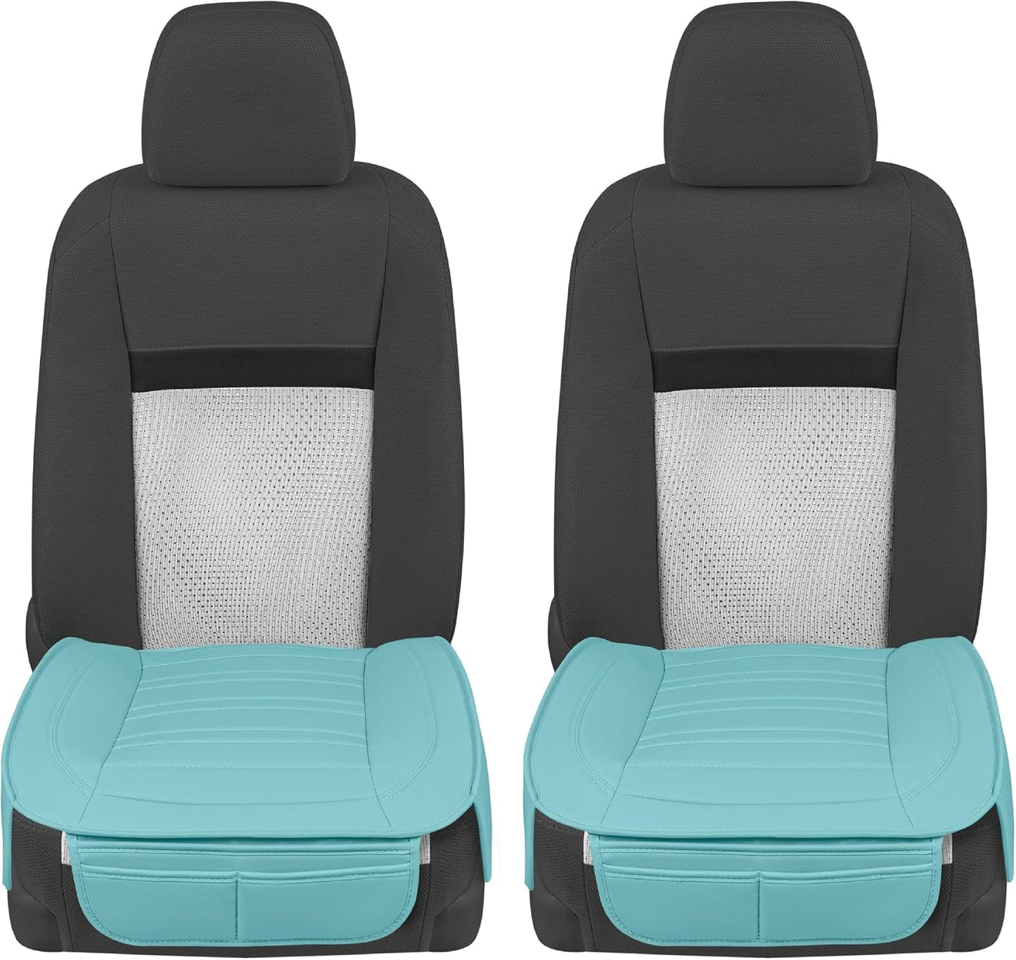 Motor Trend Seat Covers for Cars Trucks SUV, Faux Leather 2-Pack Black Padded with Storage Pockets, Premium Interior Car Seat Cover