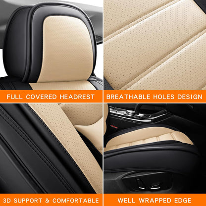 MINGBRON Car Seat Cover Full Set, Leather Car Seat Cover, Waterproof Seat Covers, Car Seat Cushion, Nappa Leather Seat Covers Car Seat Protector Universal Fit Most Cars Black