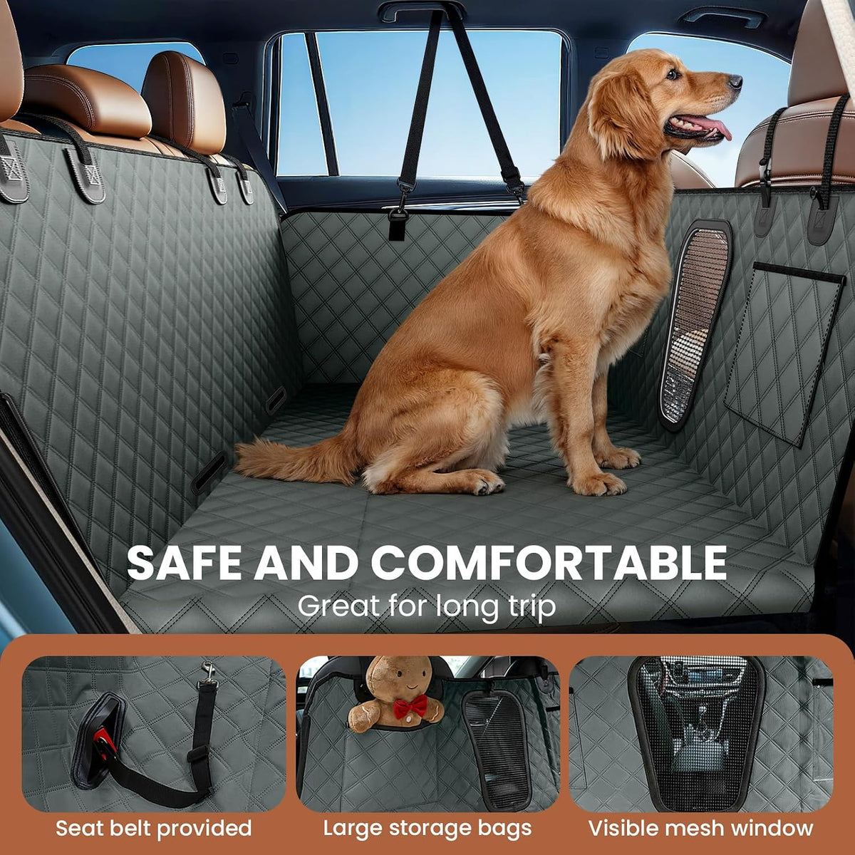 A-Pce 600D Heavy Duty Dog Car Seat Cover for Back Seat, 2026 Upgraded | Hard Bottom Back Seat Extender for Pets- Holds 600lbs, Waterproof Scratch Proof Nonslip Dog Hammock for Cars Trucks and SUVs