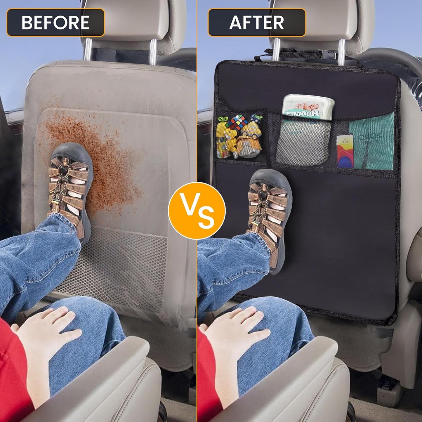 EcoNour Car Kick Mats Back Seat Protector (2 Pack),Car Seat Protector & Backseat Organizer with Storage Pockets for Kids,Waterproof Back Seat Cover for Dirt,Mud & Scratch Protection Travel Accessories