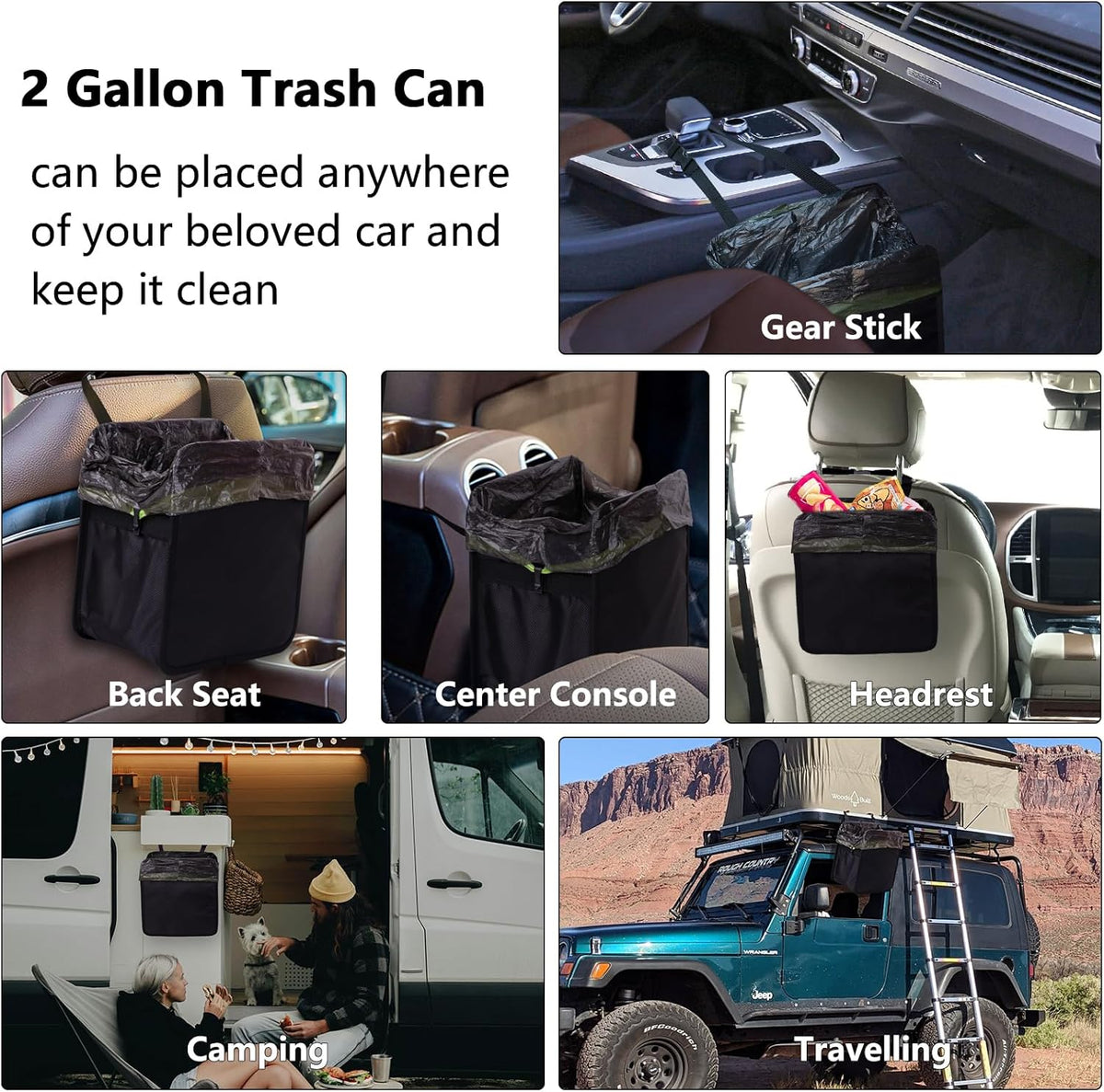 Ginsco 3 Gallons Open-Top Car Trash Can, Large Capacity Hanging Leakproof Car Trash Bag with Water-proof PEVA Liner, Stand Trash Bag for Cars Foldable Storage Bag for Cars SUV Truck RV Black