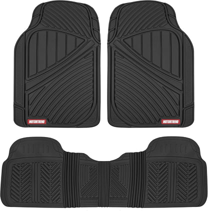 Motor Trend FlexTough Performance All Weather Rubber Car Floor Mats - 3 Piece Floor Mats Automotive Liners for Cars Truck SUV, Heavy-Duty Waterproof (Black)