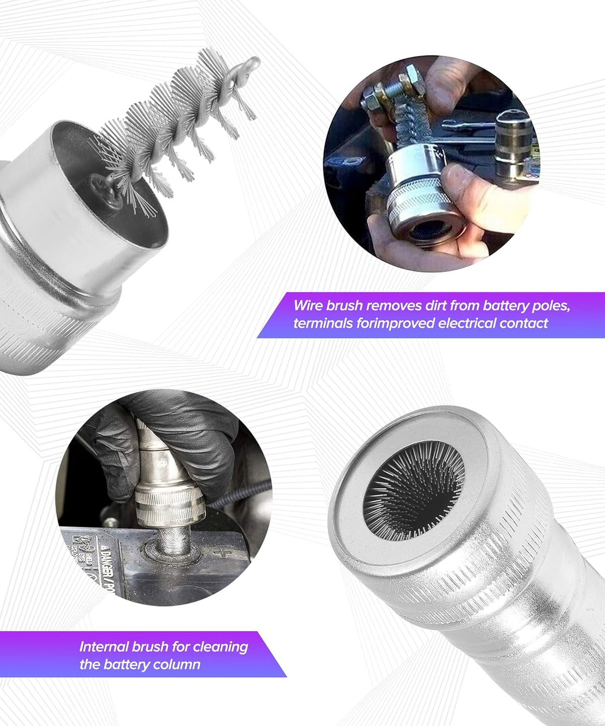 2PCS Battery Terminal Cleaner,Car Accessories Metal Derusting Battery Terminal Post Cleaner,Automotive Tool Cleaning Brushes,Suitable for Most Cars,SUV,RV,Cargo Box,Sedan,Trucks,Minivan,Van