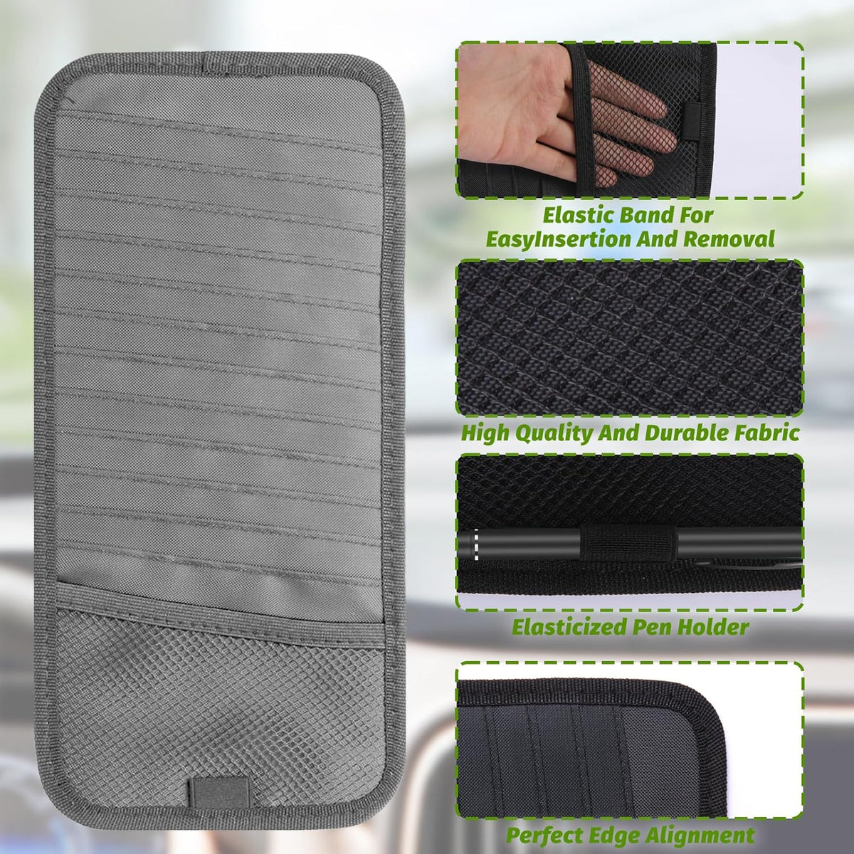 CD Visor Holder for Car, Large Capacity CD & DVD Visor Case, Vehicle Visor Storage Organizer with 12 Disc Sleeves, 1 Mesh Pocket 1 Pen Holder and & Elastic Band (Black)