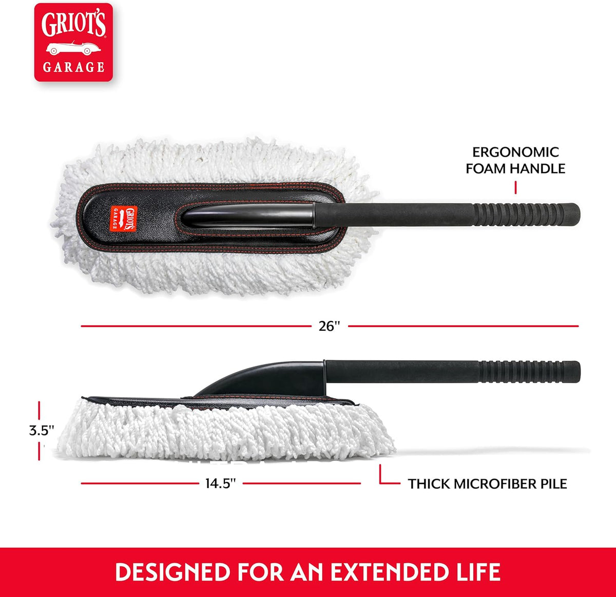 Griot's Garage Microfiber Mini Duster for Car Interior Cleaning and Detailing, Cleans Paint, Glass, Chrome, and Trim, Storage Bag Included, 11412