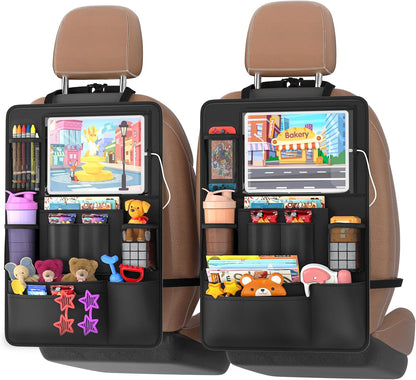 Car Backseat Organizer with table Tray(1Pack) 9 Storage Pockets Backseat Car Organizer with Tablet Holder, Back seat Organizer for Kids Road Trip Essentials Travel