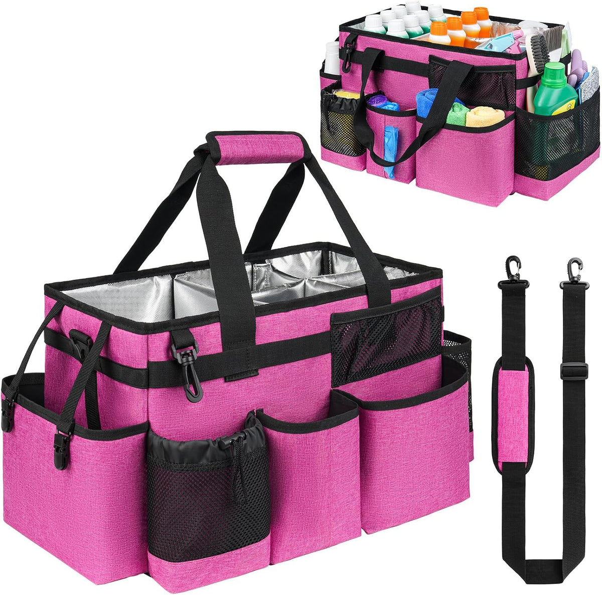 Cleaning Caddy Bag, Cleaning Supplies Organizer for Housekeepers, Housekeeping Caddy with Handle and Detachable Padded Cushion, Black