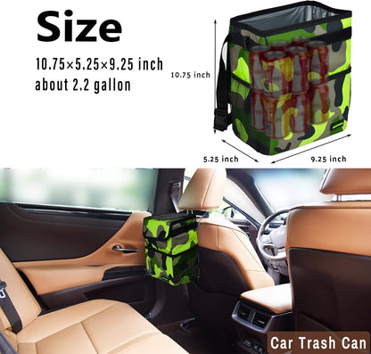 SIBOFUEGO Cute Car Trash Can with Lid – Multipurpose Collapsible Trash Bin for Car, Leak-Proof Organizer, Waterproof Garbage Can with Storage Pockets & Adjustable Straps, 2 Gallons (Black Leopard)