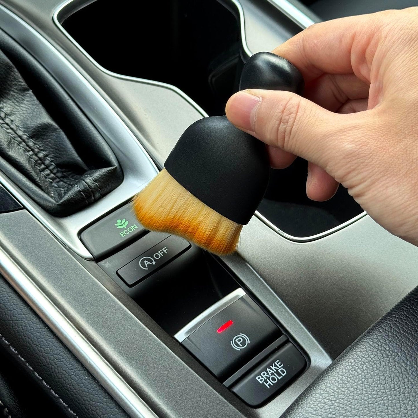 Car Detailing Brush, Soft Bristle Cleaning Brush, Scratch-Free Auto Duster Tool for Dashboard, Air Vents, Leather & Interior Cleaning (Black&Brown)
