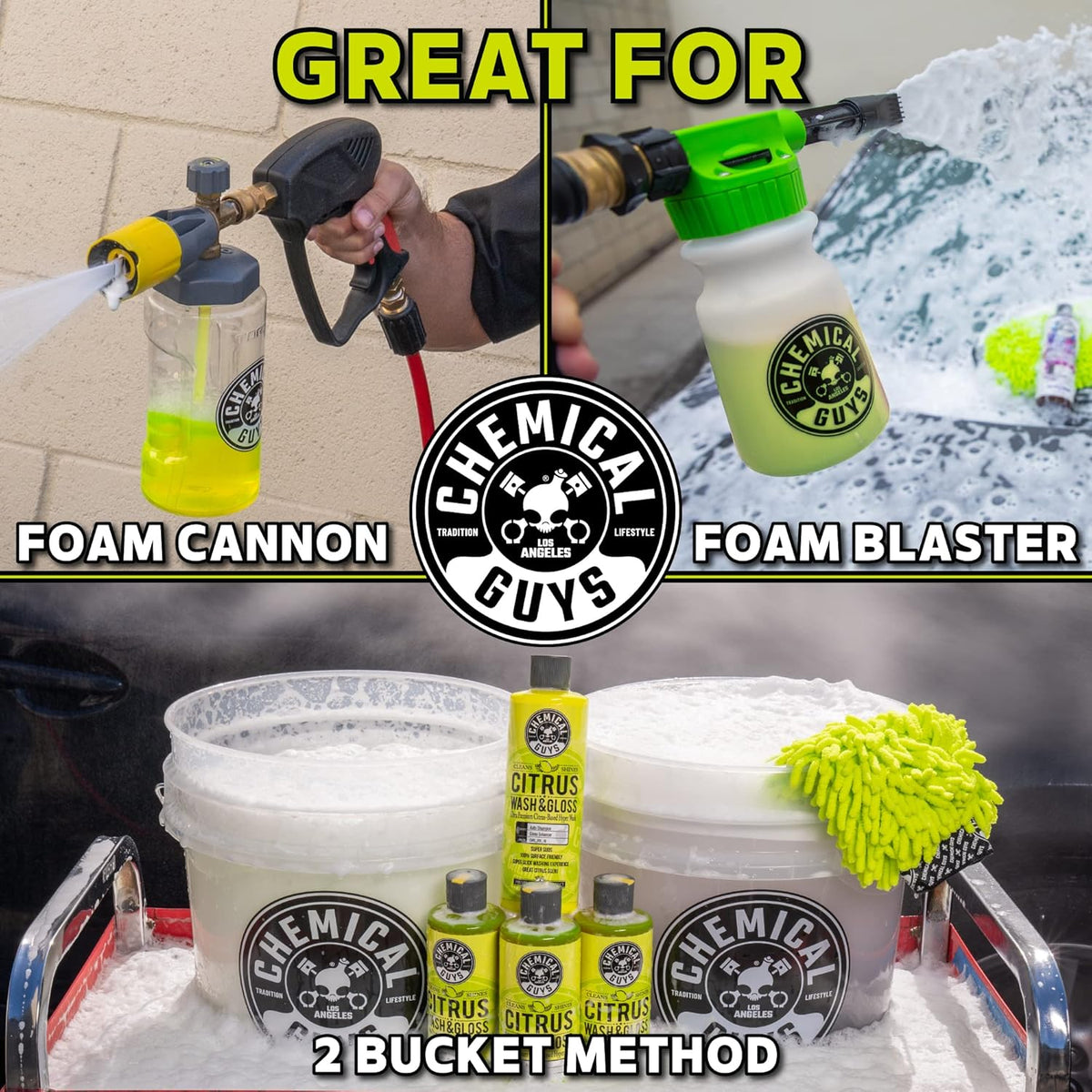 Chemical Guys Citrus Wash & Gloss Foaming Car Wash Soap - High Suds Formula Foam Cannon Soap for Foam Blasters, or Bucket Washes - Safe on Paint, Clear Coat, and Wax, Citrus Scent - 16 oz