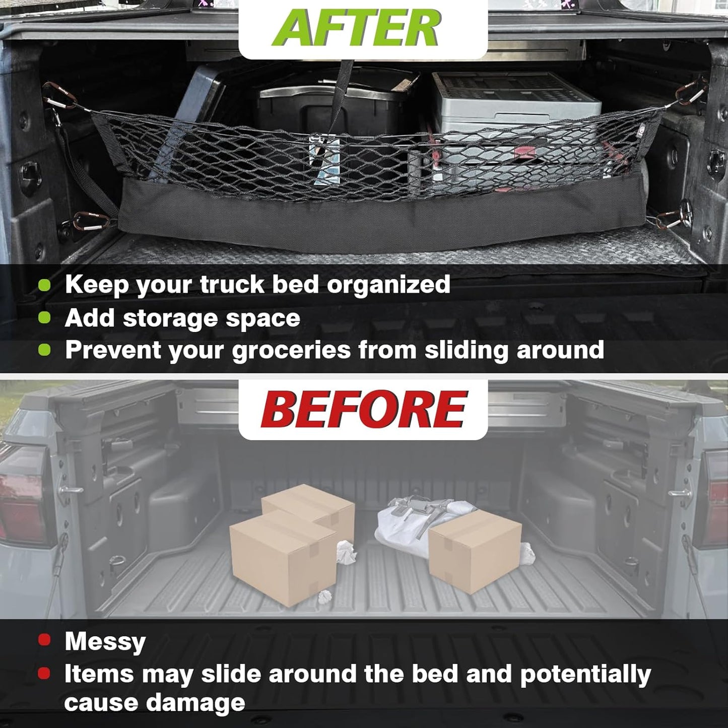 Muslogy Truck Bed Cargo Net Trunk Netting Compatible with 2023-2025 2026 Honda CR-V Accessories, Pickup Cargo Organizer SUV Sedan Storage Net w/Heavy Duty Carabiners - Colors B