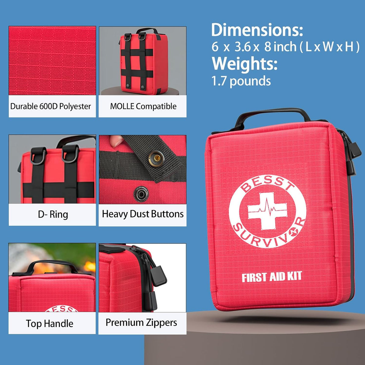 Comprehensive First Aid Kit for Home, Premium Emergency Trauma Kits with Shoulder Strap for Car Camping Gear, Waterproof Survival Kit, Home Essentials, Outdoor Emergency Medical Supplies -324 Piece