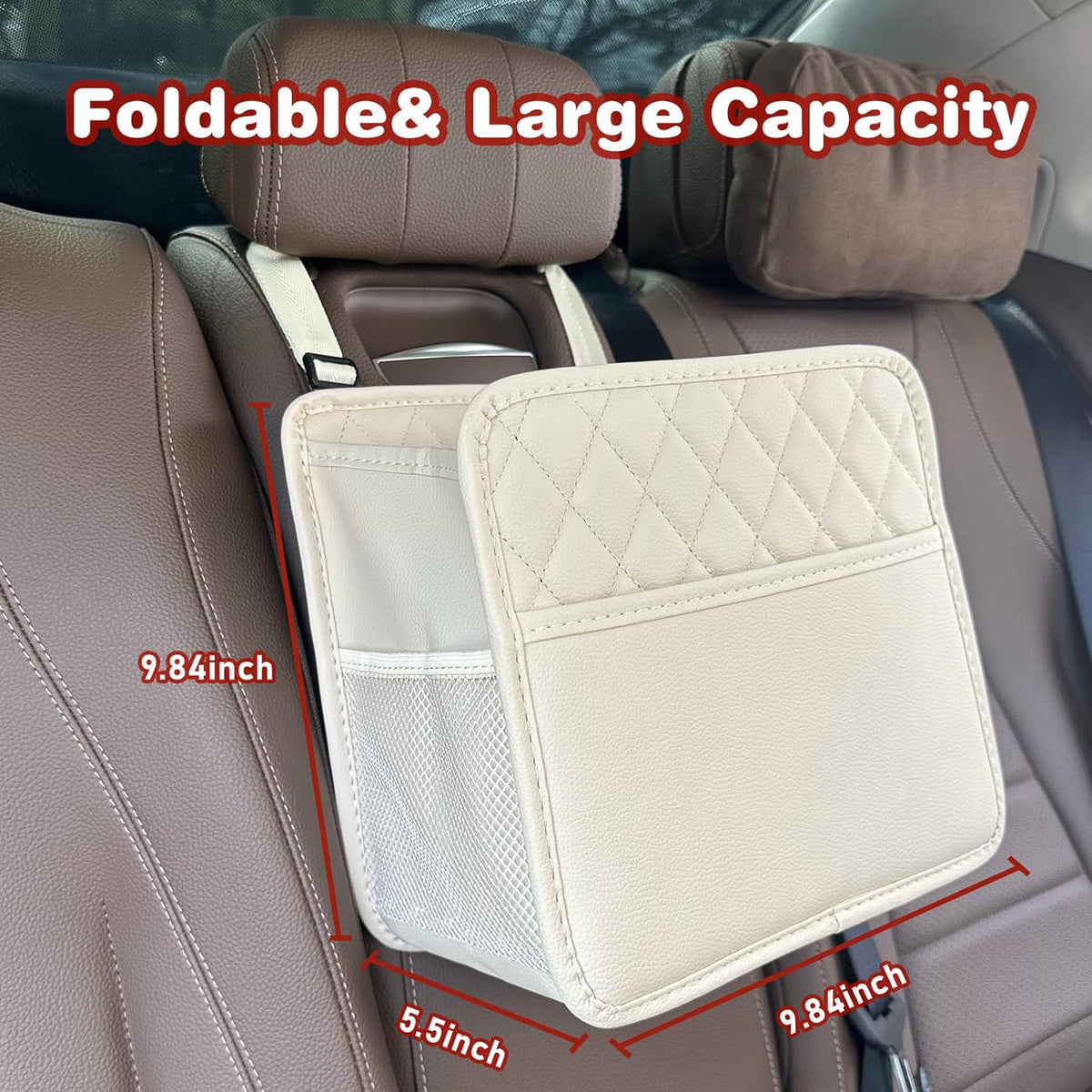 Witaxima Upgrade Car Seat Organizer Backseat with Storage Pockets, Multipurpose Car Organizer Hanging, Car Trash Bag Can,Premium PU Leather Garbage Can 2.14 Gallon Large Capacity, Black.