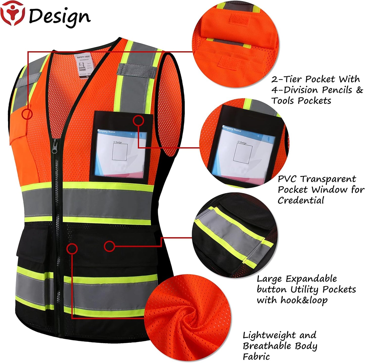 Reflective High Visibility Safety Vest for Men Women with Pockets Zipper Front Meets ANSI/ISEA Standards