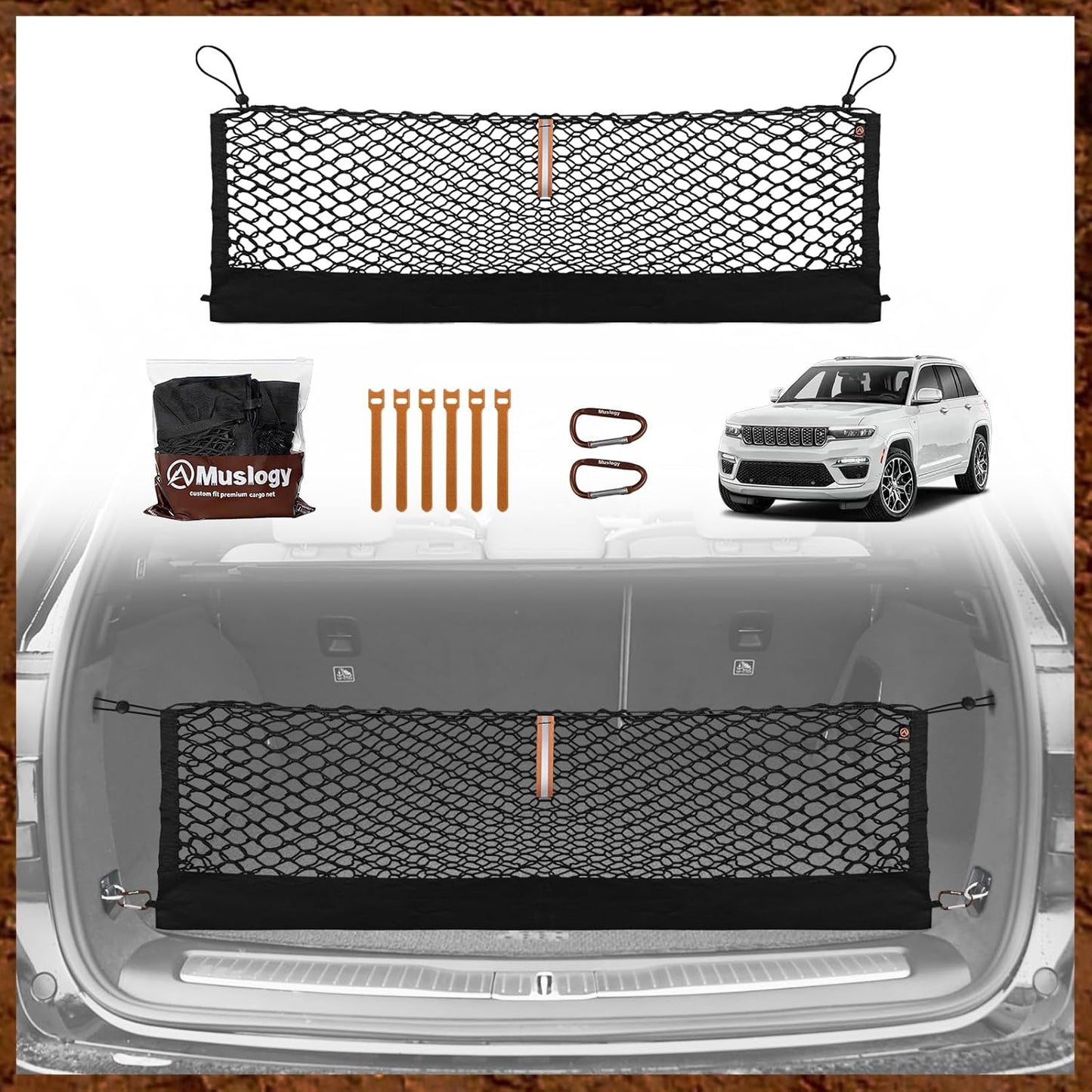 Muslogy Truck Bed Cargo Net Trunk Netting Compatible with 2023-2025 2026 Honda CR-V Accessories, Pickup Cargo Organizer SUV Sedan Storage Net w/Heavy Duty Carabiners - Colors B