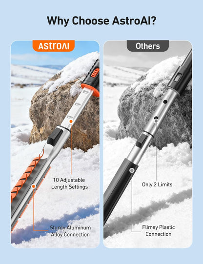 AstroAI 47.2" Ice Scrapers for Car Windshield, 3 in 1 Sturdy Snow Brush with Squeegee, 10 Adjustable Length Settings, Extendable Aluminum Handle, 180° Pivoting Snow Scraper for Car, Truck, SUV(Blue)