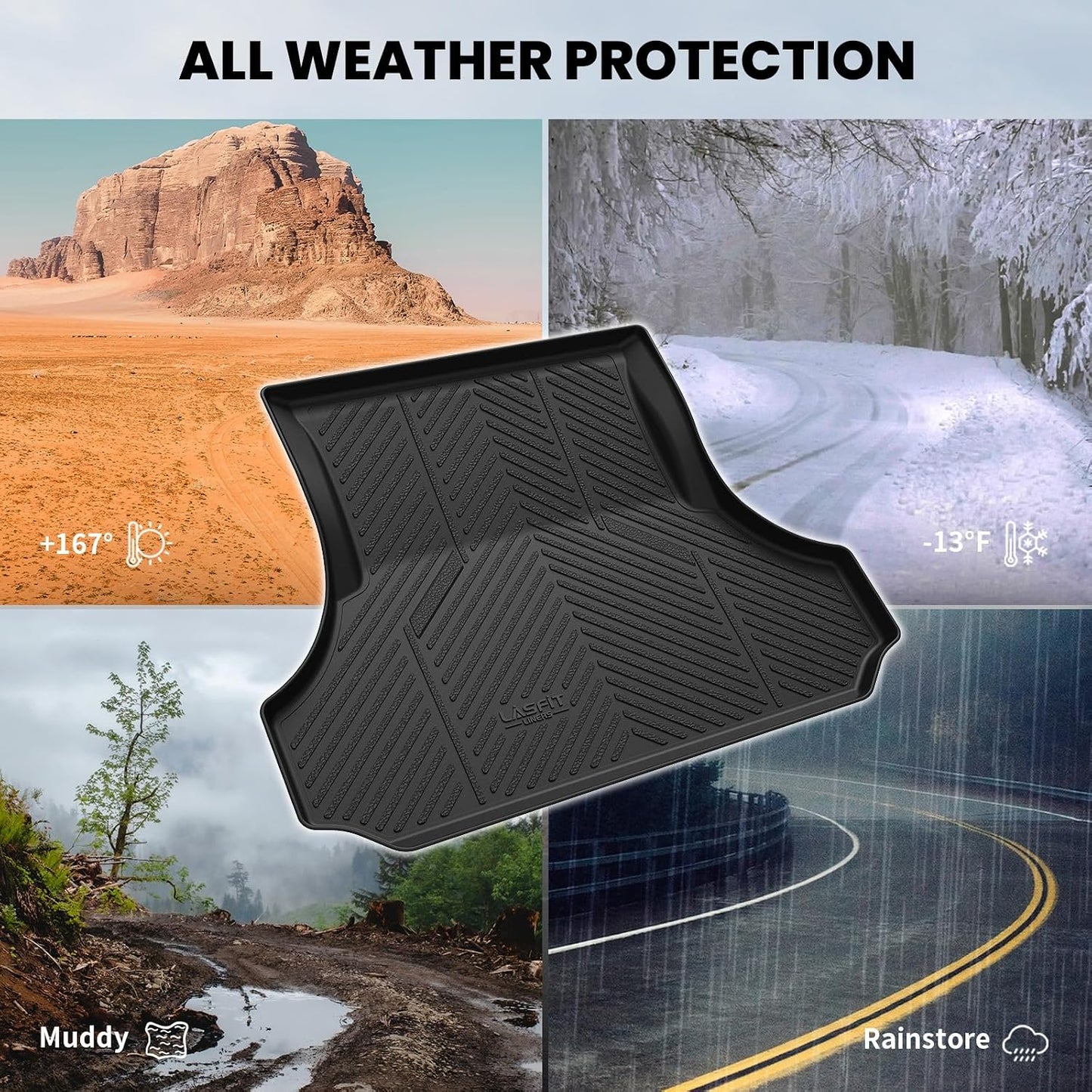 LASFIT Floor Mats for 2019-2025 2026 Ram 2500/3500 Crew Cab Bucket Seat for Carpet & Vinyl Floor (NOT fit Model with PTO Kit), All Weather TPE Custom Fit Car Mats Floor Liners 1st & 2nd Row, Black