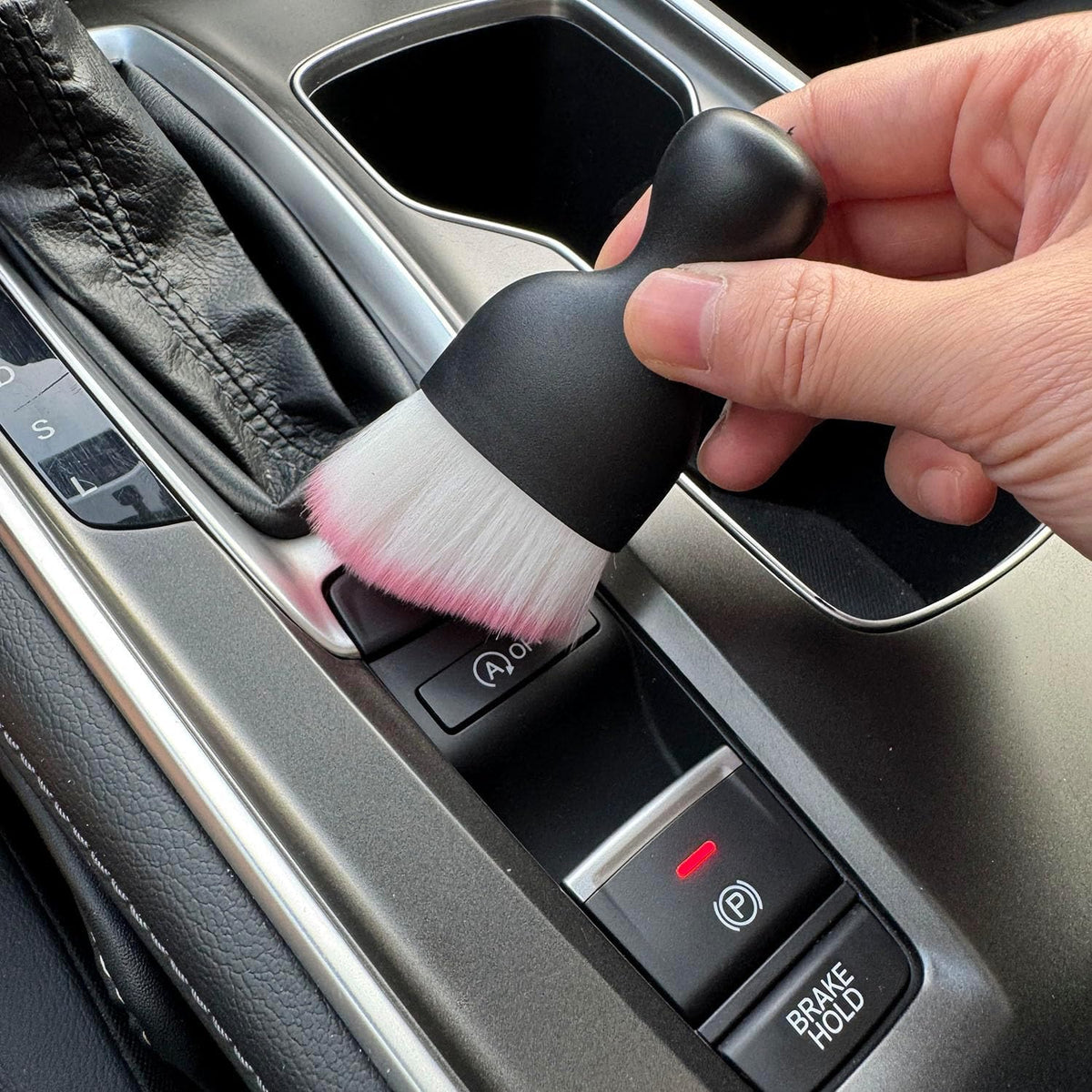Car Detailing Brush, Soft Bristle Cleaning Brush, Scratch-Free Auto Duster Tool for Dashboard, Air Vents, Leather & Interior Cleaning (Black&Brown)