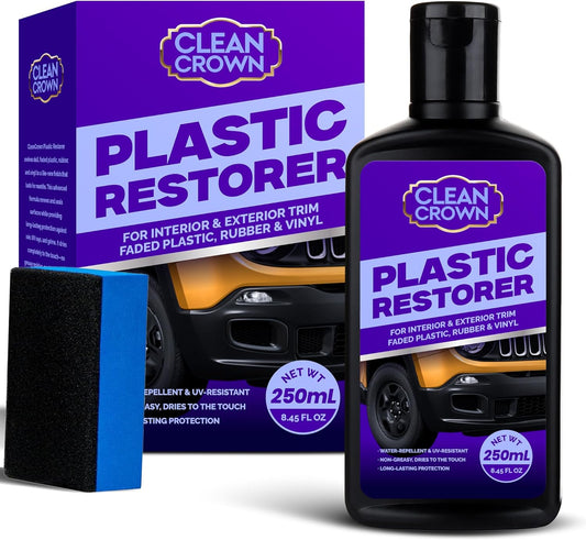 Plastic Restorer for Cars (8.45 fl oz), User Friendly Car Trim Restorer, Quick Plastic Trim Restorer with Free Sponge Applicator, Restores Faded Car Plastics, Bumpers & Against UV Rays