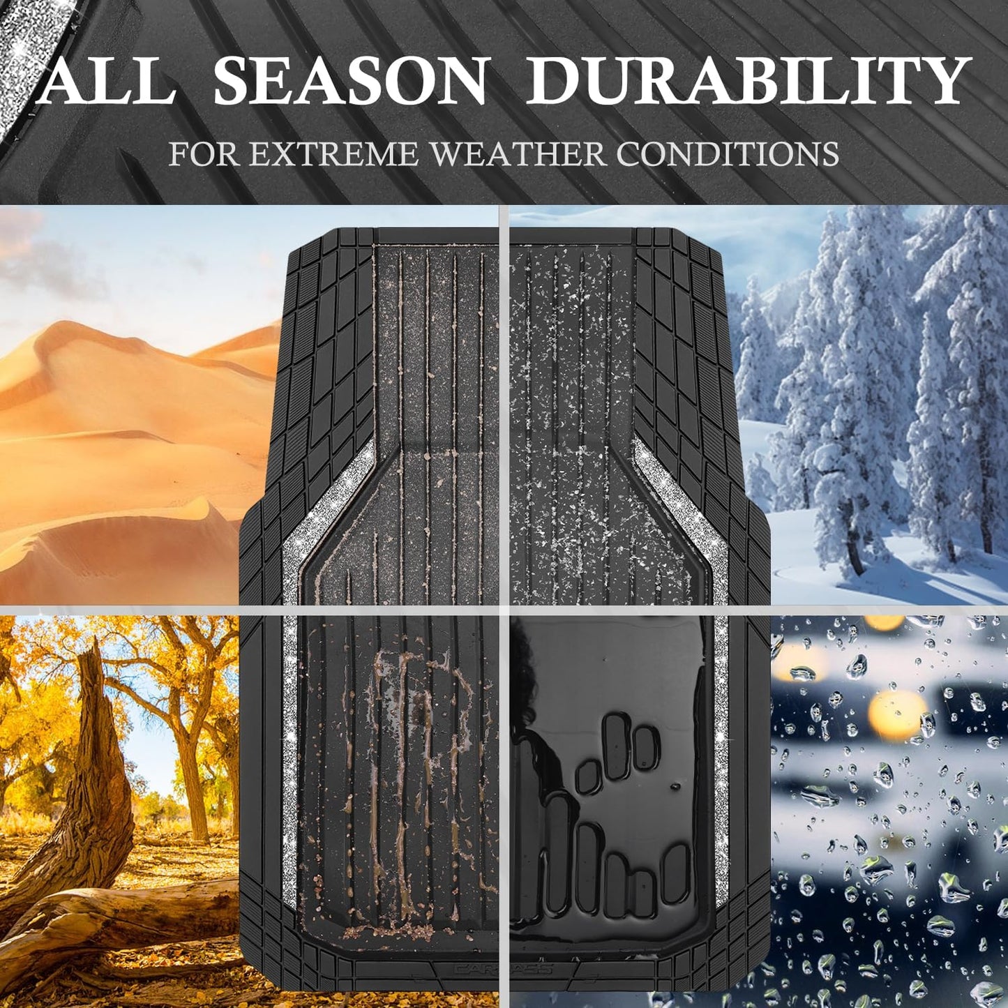 CAR PASS Heavy Duty Rubber Floor Mats for Car, Waterproof Liner Deep Dish Car Mats Full Sets, Universal Trim to Fit for SUV Truck Sedans Vans, All Weather Automotive Floor Mats 3pcs, Solid Black