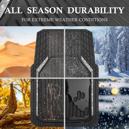 CAR PASS Heavy Duty Rubber Floor Mats for Car, Waterproof Liner Deep Dish Car Mats Full Sets, Universal Trim to Fit for SUV Truck Sedans Vans, All Weather Automotive Floor Mats 3pcs, Solid Black