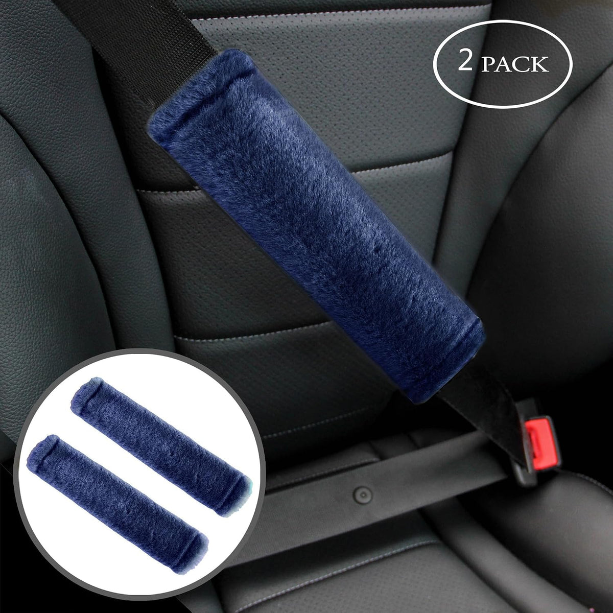 Amooca Soft Faux Fur Universal Fit Seatbelt Cover Car Truck SUV Airplane Seat Belt Shoulder Pad for Carmera Backpack Straps Neck Cushion Protector 2 Pack 10.5in Dark Gray