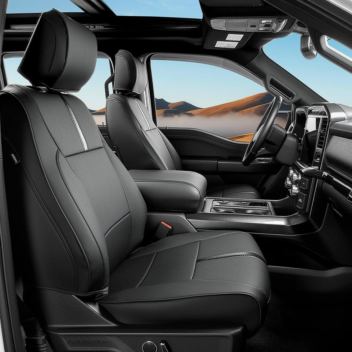 for Ford F150 Seat Covers 2015-2023 2024 2025 2026,Full Set Leather Waterproof Black Trucks Pickup Seat Covers Custom Fit for Ford F150 Accessories,Car Seat Cover for SuperCrew/CrewCab(XL,XLT)