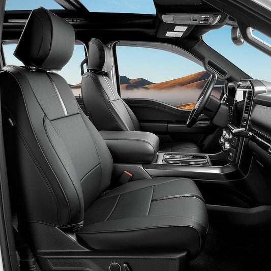 for Ford F150 Seat Covers 2015-2023 2024 2025 2026,Full Set Leather Waterproof Black Trucks Pickup Seat Covers Custom Fit for Ford F150 Accessories,Car Seat Cover for SuperCrew/CrewCab(XL,XLT)