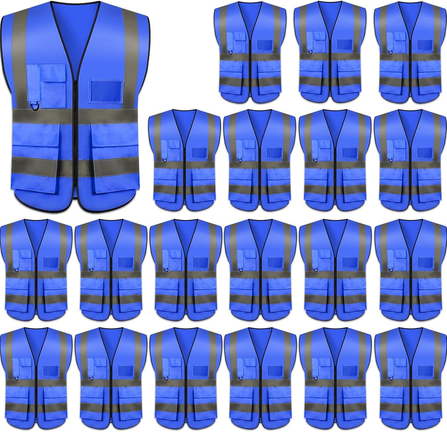 Safety Vests 20 Pack,Hi Vis Construction Vest with 5 Pockets and Zipper,Reflective Vest for Men Women Work One Size