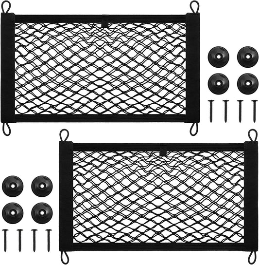 Frienda 2 Pieces Stretchable Small Cargo Net Pocket Storage Mesh Net Elastic Automotive Storage Pouch with 8 Pieces Mounting Screws and Hooks for Truck Car SUV Boats(21 x 9.8 Inches)