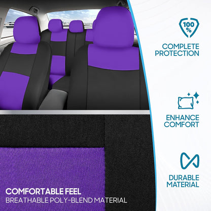 BDK PolyPro Car Seat Covers Full Set in Charcoal on Black – Front and Rear Split Bench for Cars, Easy to Install Cover Set, Accessories Auto Trucks Van SUV