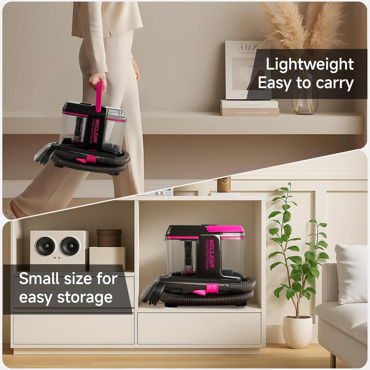 WECLEAN C5 Portable Carpet Cleaner Upholstery Deep Cleaner, Deep Cleaning for Carpet,Car Couch, with Deep Cleaning Solution,Blackpink