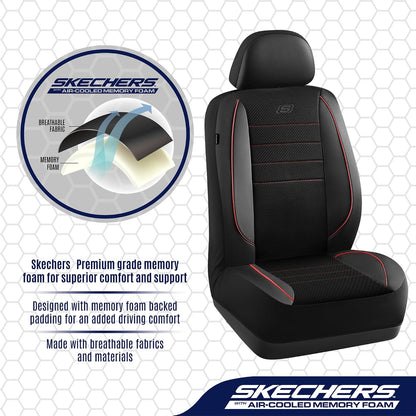Skechers Air-Cooled Memory Foam Seat Covers,Mesh Thick Car Seat Covers,Piping Leather Car Seat Covers Front Seats,Airbag Compatible,Automotive Comfort Universal FitMost Cars,Vans,Truck,SUV,Black