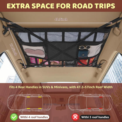 SUV Car Ceiling Cargo Net Pocket,35.4"x23.6" Double-Layer Mesh Car Roof Storage Organizer for Ford,F150,Jeep,Honda CRV,RAV4,Van Organizers and Storage,Camping Accessories