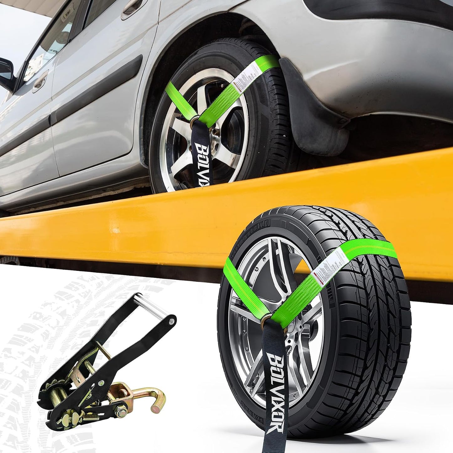 4 Pack Car Tie Down Straps for Trailers 2" x 96" - 9900LBS Break Strength - Tire Ratchet Straps with J Finger Hooks for Hauling UTV, SUV, Truck, Any Cars