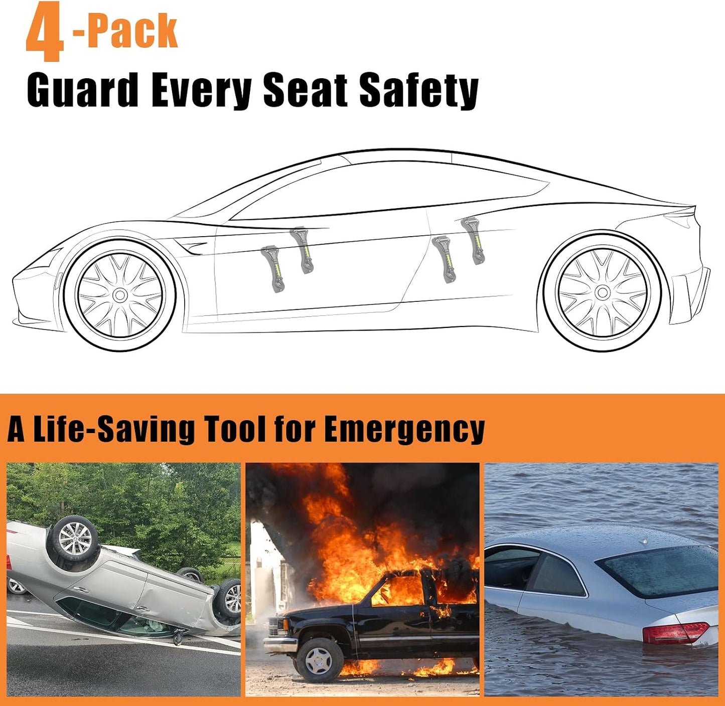 Car Safety Hammer, 2PCS Black 3-in-1 Emergency Escape Tool with Window Breaker and Seat Belt Cutter, Safety Emergency Car Escape Tool for Car, Office, Home