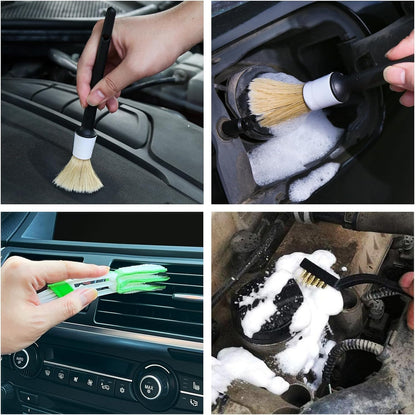 HMPLL 10pcs Auto Car Detailing Brush Set Car Interior Cleaning Kit Includes 5 Boar Hair Detail Brush,3 Wire Brush, 2 Air Vent Brush for Cleaning Car Interior Exterior, Dashboard Engines Leather Wheel