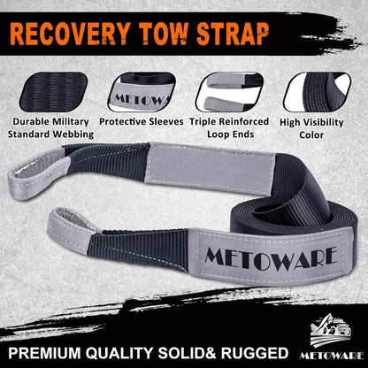 METOWARE Recovery Tow Strap Kit 3" x 20ft, Heavy Duty Recovery Strap 35,000lbs Break Strength with 3/4" D Ring Shackles(2pcs) & Storage Bag, Emergency Off Road Towing Rope for SUV, UTV, ATV, Truck