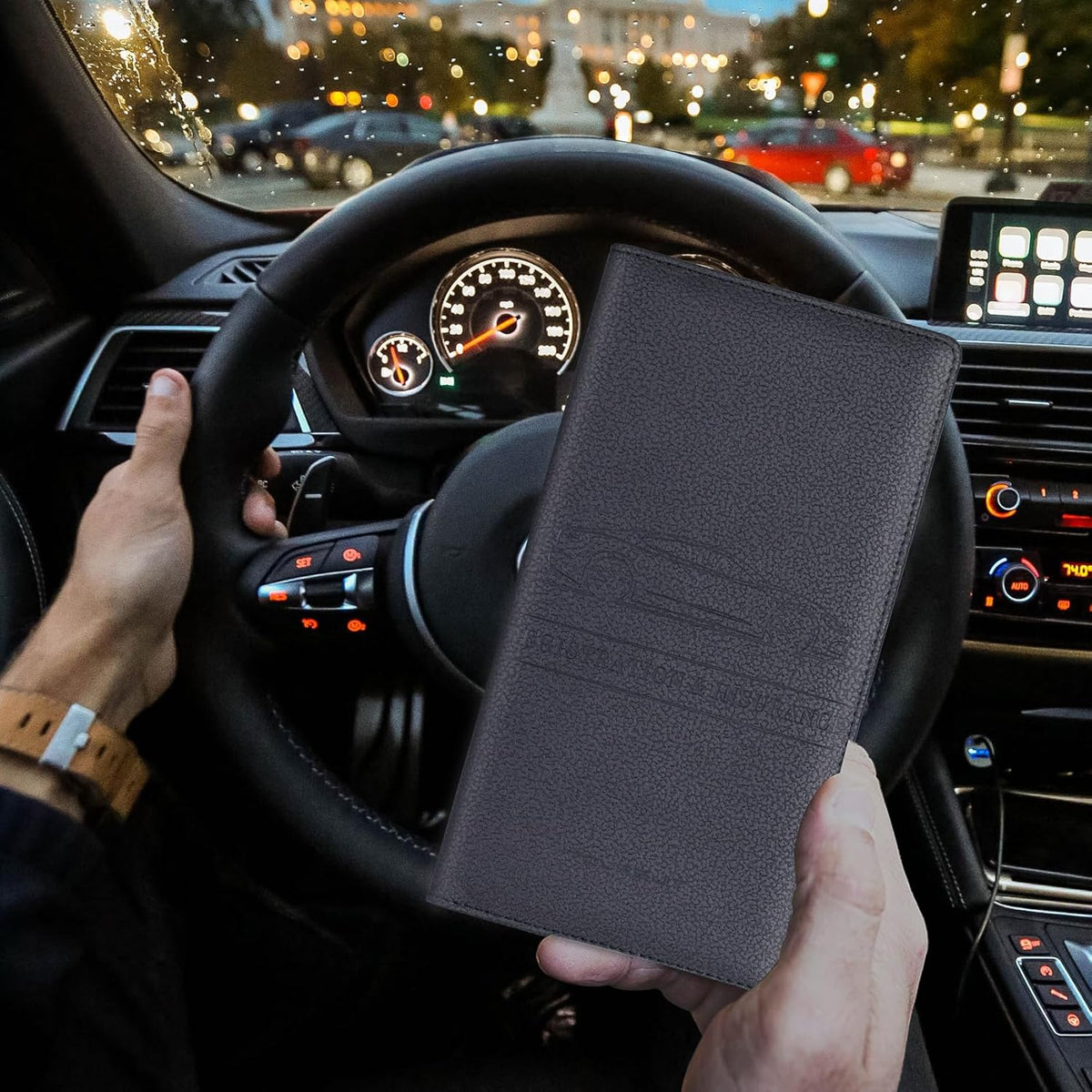 TOURSUIT Car Registration and Insurance Card Holder, Vehicle License Document Glove Box Compartment Organizer, Essential Car Wallet Case for Driver Auto Owners (Carbon Blue)