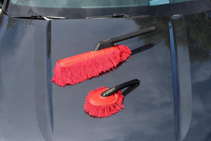 Classic California Car Duster Combo with Black Handles Original Wax-Treated Cotton Mop for Scratch-Free Dust Removal, Includes Mini Dash Duster & Storage Bag for Auto Detailing 86445 | Wax Treated Mop, Attractive Black Handles, Carryin Case